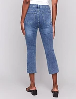 Medium Wash Asymmetrical Hemline Stretchy Cropped Mid-Rise Jeans by Charlie B.