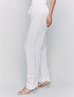 Pull-On Wide Leg Linen Pants with Eyelet Embroidered Hem by Charlie B