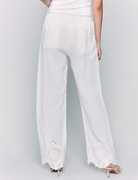 Pull-On Wide Leg Linen Pants with Eyelet Embroidered Hem by Charlie B