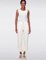 Stretch Straight Cut Embroidered Floral Detail Cropped Twill Pants by Charlie B.