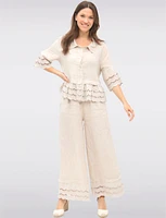 Chic Eyelet-Trimmed Button-Front Linen Shirt with Collar by Froccella