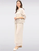 Chic Eyelet-Trimmed Button-Front Linen Shirt with Collar by Froccella