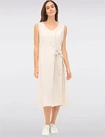 Elegant Solid Linen Sleeveless Dress with V-Neck and Side Tie by Froccella