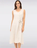 Elegant Solid Linen Sleeveless Dress with V-Neck and Side Tie by Froccella