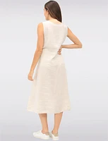 Elegant Solid Linen Sleeveless Dress with V-Neck and Side Tie by Froccella