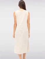 Elegant Solid Linen Sleeveless Dress with V-Neck and Side Tie by Froccella