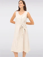 Elegant Solid Linen Sleeveless Dress with V-Neck and Side Tie by Froccella