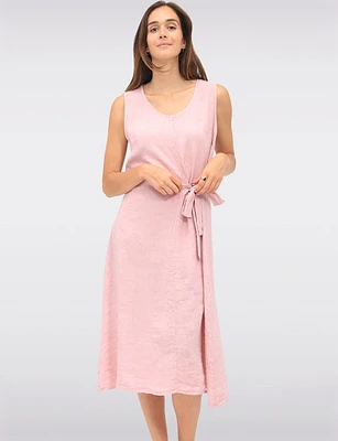Elegant Solid Linen Sleeveless Dress with V-Neck and Side Tie by Froccella