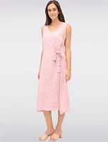 Elegant Solid Linen Sleeveless Dress with V-Neck and Side Tie by Froccella