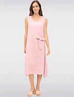 Elegant Solid Linen Sleeveless Dress with V-Neck and Side Tie by Froccella