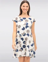 Polka Dot Linen & Cotton Cap Sleeve Dress With Knit Trim Slim Fit by Froccella