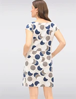 Polka Dot Linen & Cotton Cap Sleeve Dress With Knit Trim Slim Fit by Froccella