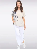 Loose Fit Side Floral Print Cotton Short Sleeve Scoop Neck Top by Froccella