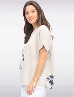 Loose Fit Side Floral Print Cotton Short Sleeve Scoop Neck Top by Froccella