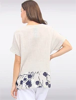 Loose Fit Side Floral Print Cotton Short Sleeve Scoop Neck Top by Froccella