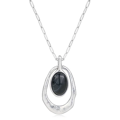 Elegant Silver Satin Necklace with Organic Oval Sardonyx Gemstone