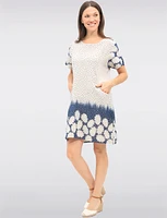 Short Sleeve Polka Dot and Floral Dress With Knit Trim at the Waist By Froccella