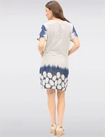 Short Sleeve Polka Dot and Floral Dress With Knit Trim at the Waist By Froccella