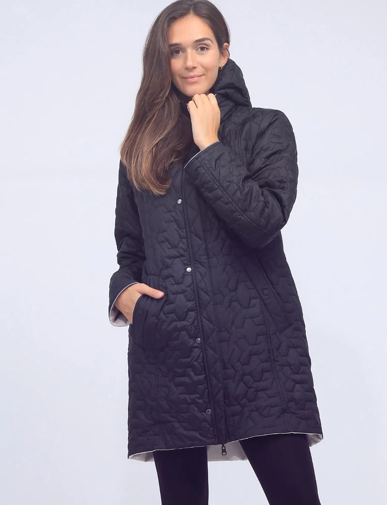 Recycled Fabric Reversible Water-resistant and Quilted Hooded Jacket by Frandsen