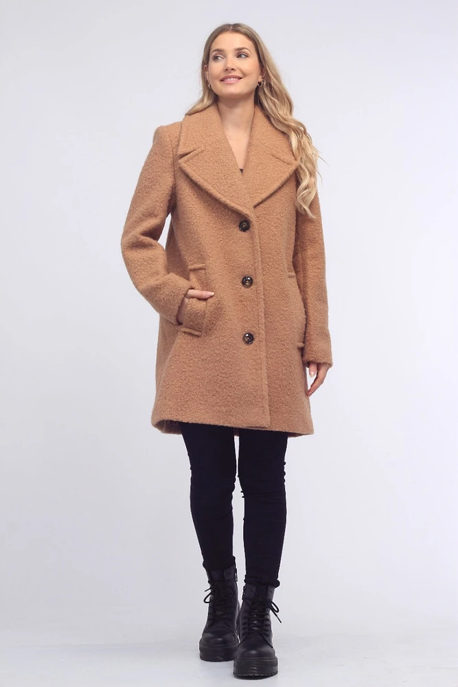 Boucle Straight Cut Single Breasted Coat by Anne Klein