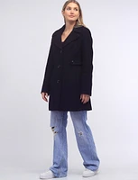 Manteau en Laine Mélangée Simple Boutonnage À Taille Cintrée Par Anne Klein