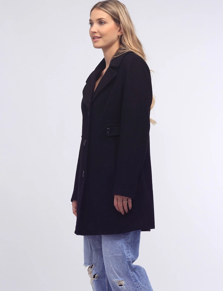 Manteau en Laine Mélangée Simple Boutonnage À Taille Cintrée Par Anne Klein