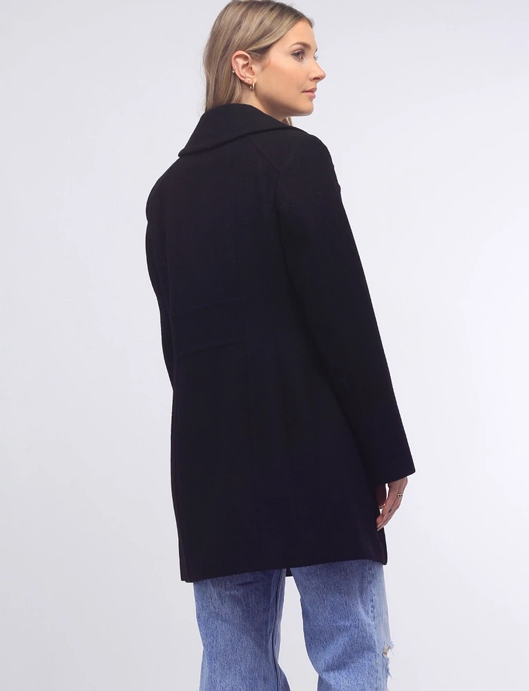 Manteau en Laine Mélangée Simple Boutonnage À Taille Cintrée Par Anne Klein