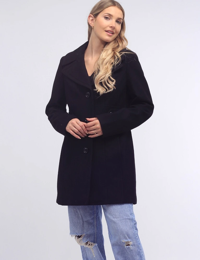 Manteau en Laine Mélangée Simple Boutonnage À Taille Cintrée Par Anne Klein