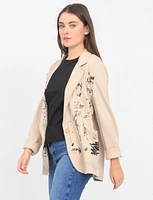 Chic Black Writing Print Stretch Blazer by Froccella