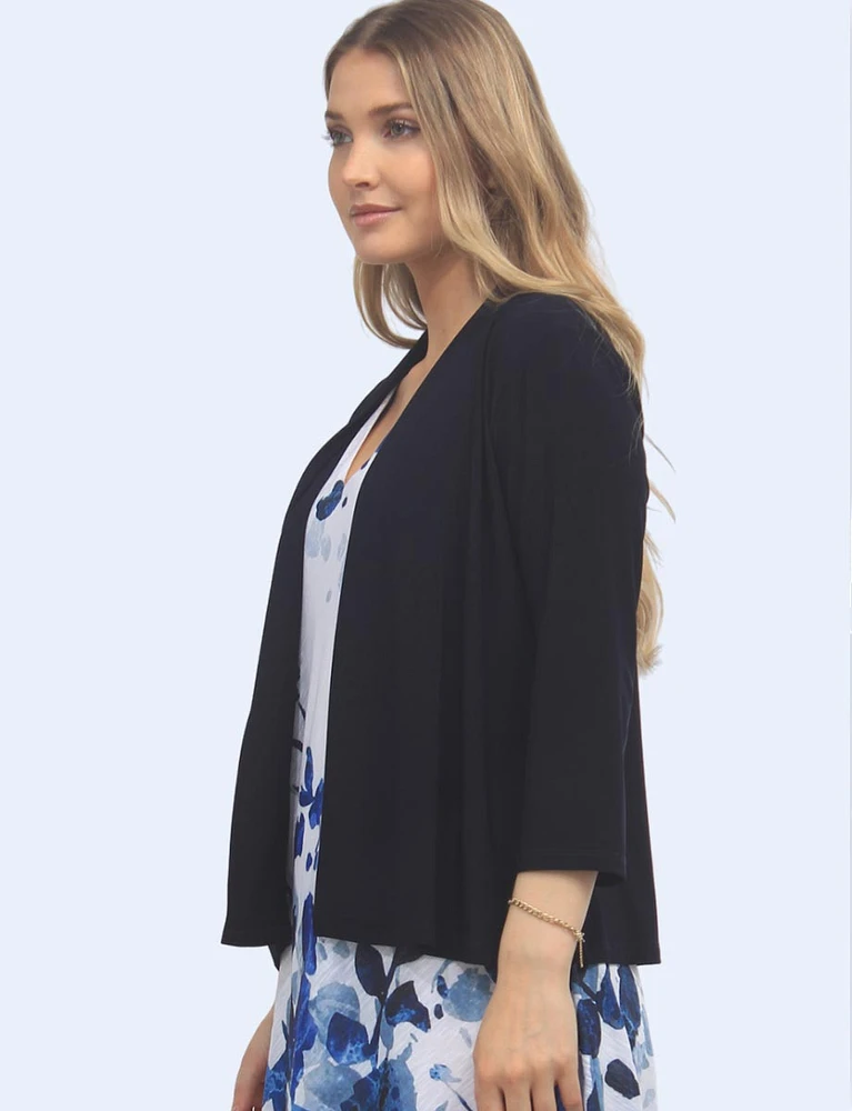 Draped Solid Cardigan with Three-Quarter Sleeves by Amani Couture