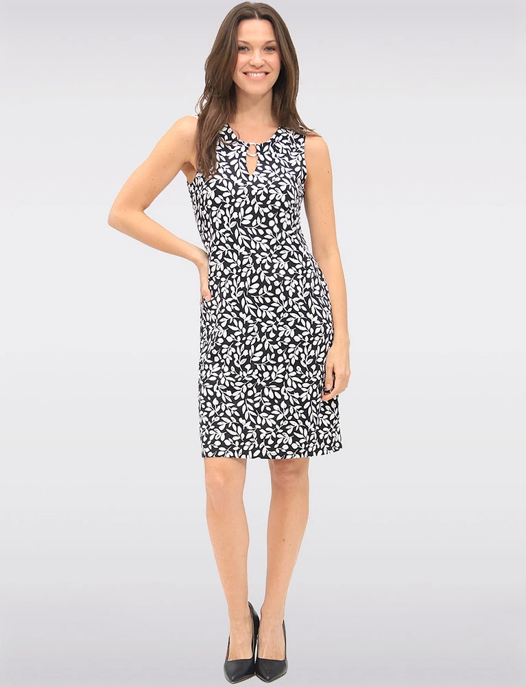 Elegant Printed Sleeveless Mid-Dress with Keyhole Neckline by Amani Couture
