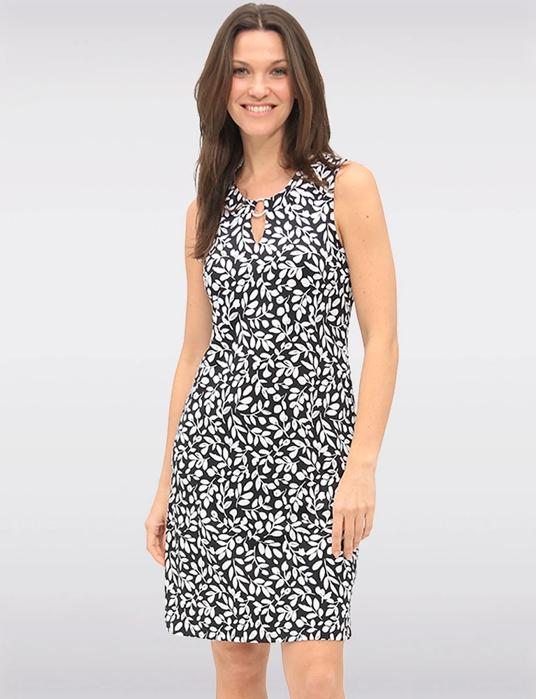 Elegant Printed Sleeveless Mid-Dress with Keyhole Neckline by Amani Couture