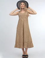 Long Linen Square Neck Dress with Crossover V and Cotton Knit Trim By Carré Noir