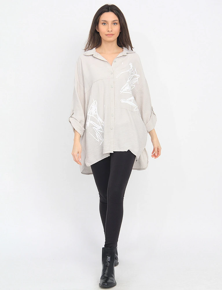 Scribble Print Button Down Oversized Shirt by Froccella