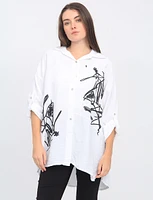 Scribble Print Button Down Oversized Shirt by Froccella