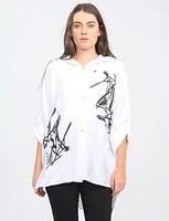 Scribble Print Button Down Oversized Shirt by Froccella