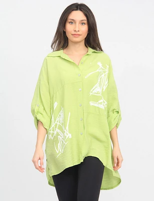 Scribble Print Button Down Oversized Shirt by Froccella