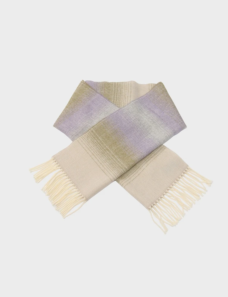 Italian 3-tone stripes oblong fringed scarf by Froccella