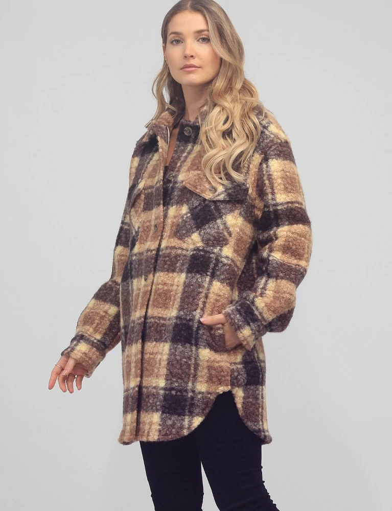 Classic Vegan Plaid Boucle Shacket By Andiamo!