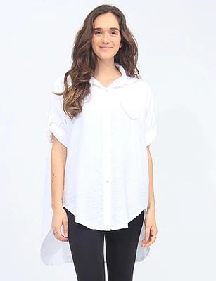 3D Flower Button-down Shirt with Three-Quarter Adjustable Sleeves by Froccella