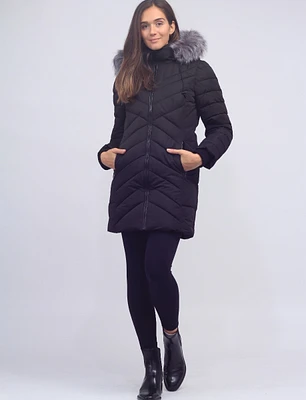 Vegan Faux Fur Trim Hooded Polyloft Jacket With Inner Zip-up Bib by Snoboll