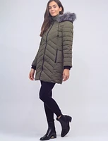 Vegan Faux Fur Trim Hooded Polyloft Jacket With Inner Zip-up Bib by Snoboll