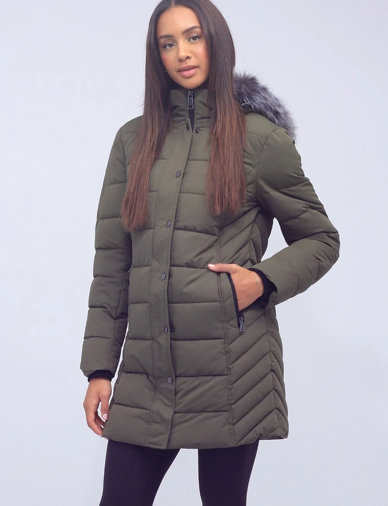 Vegan Quilted Polyloft Coat with Faux Fur Detachable Hood by Snoboll