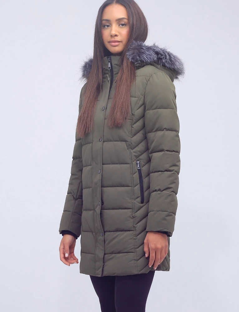 Vegan Quilted Polyloft Coat with Faux Fur Detachable Hood by Snoboll