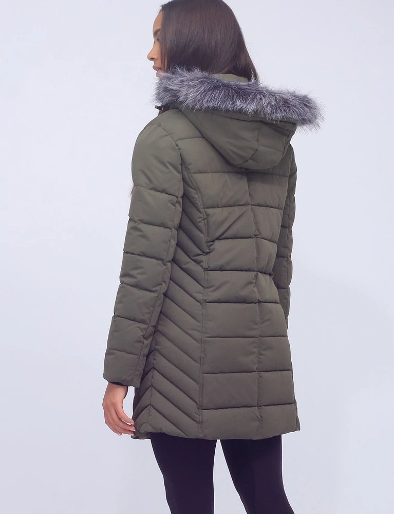 Vegan Quilted Polyloft Coat with Faux Fur Detachable Hood by Snoboll