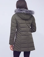 Vegan Quilted Polyloft Coat with Faux Fur Detachable Hood by Snoboll