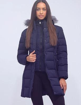 Vegan Quilted Polyloft Coat With Inner Zip-up Bib and Faux Fur Trim by Snoboll