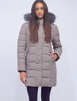 Vegan Quilted Polyloft Coat With Inner Zip-up Bib and Faux Fur Trim by Snoboll