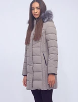 Vegan Quilted Polyloft Coat With Inner Zip-up Bib and Faux Fur Trim by Snoboll