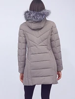 Vegan Quilted Polyloft Coat With Inner Zip-up Bib and Faux Fur Trim by Snoboll